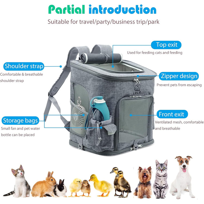 Рюкзак для собак і котів PETCUTE: складаний, з підкладкою, дихаючий, з регульованими ременями, сірий