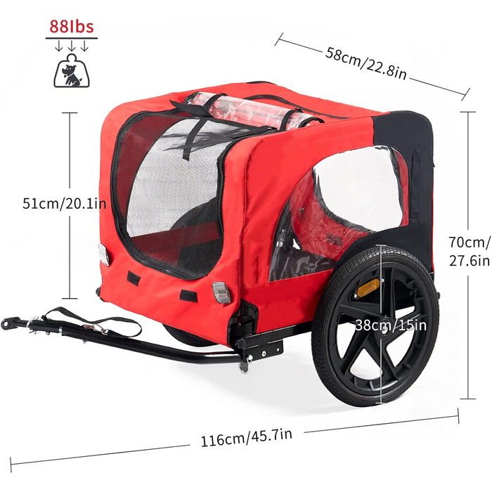 Фаркоп для велосипеда SogesHome: Перевезення собак, XXL, 600D Oxford, Червоно-Чорний