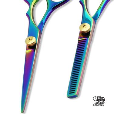 Професійний набір перукарських ножиць – 14 см, ножиці для стрижки волосся, ножиці для проріджування, ножиці для текстурування з регульованим болтом, багатокольорові, гострі перукарські ножиці