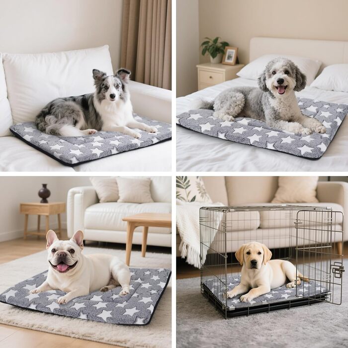 Ортопедичне ліжко для собак BVAGSS, м'яка та тепла підстилка для собак, 100x80 см, білий зірковий принт