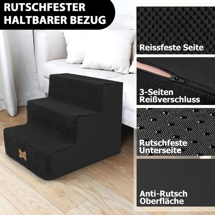 Сходинка для собак Непфайві - 3 сходинки, чорний колір (H:34 см)