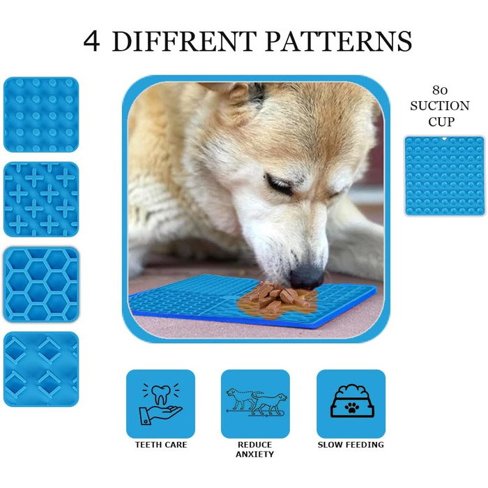 Килимок для собак з міцними присосками, заспокоює, преміум-якість, 2 шт., з лопаткою та щіткою, повільний годівник, підходить для купання, дресирування та догляду, блакитний