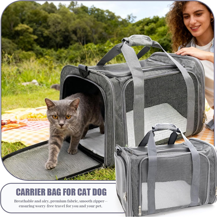 Транспортна сумка для кота/собаки: переноска для тварин, складана, сіра, 45x30x30 см