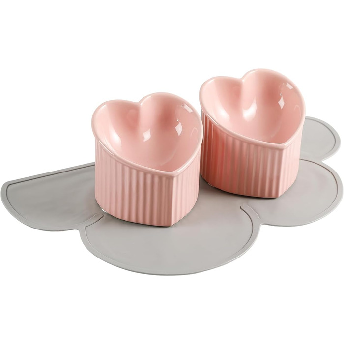 Набір мисок для котів Katzennapf Set: підняті миски, кераміка, проти слизької поверхні, набір з двох мисок, зелений & темно-зелений (рожевий & рожевий)