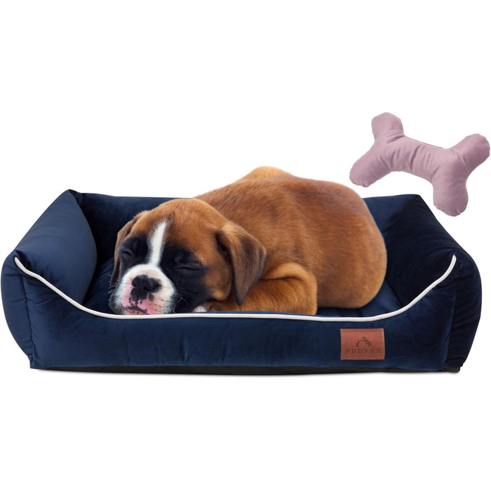 FUUFEE Крісло-ліжко для собак Великих порід, 100 x 80 см, Зручне, Миється, Знімний чохол на блискавці, Колір: Кориця (S (60 x 40 см), Морський)