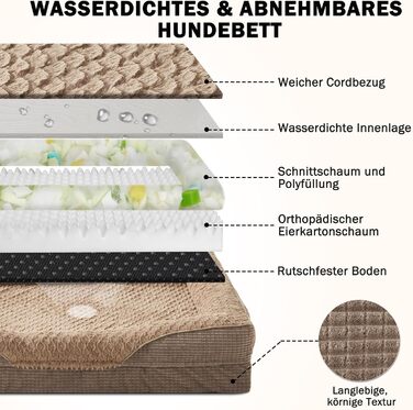 Ортопедичне ліжко для собак FURTIME, середнього та великого розміру, з піною з пам'яті, знімний та миючий кошик для собак, антиковзаючі ліжечка для собак, диван для собак з високим бортиком, 89 x 64 x 18 см (XL(107x81x19cm), Колір: Коричневий)