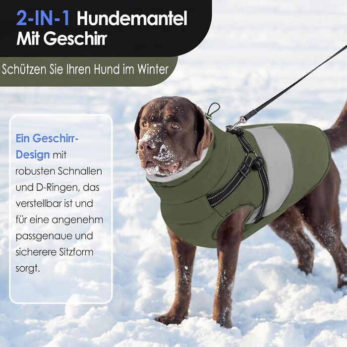 Водонепроникний теплий зимовий одяг для собак AOFITEE, вітрозахисний, з жилетом, з блискавкою та флісовою підкладкою, світловідбиваючий, для цуценят, зелений, XS