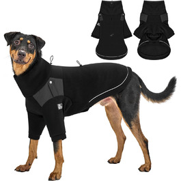 Пуловер для собак OneTigris, теплий флісовий одяг з петлями для ніг та отвором для повідка, зручний для вигулу, чорний, L (20-30 кг), XL (27-41 кг, обхват грудей 77 см, обхват шиї 60 см)