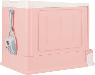 Домашній туалет для котів Homewell з кришкою і лопаткою, дизайнерський котячий туалет-комод, багатофункціональний зручний аксесуар для котів, 45x34x39 см, рожевий, модель 3