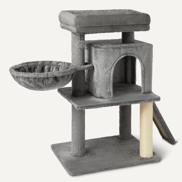 Комплекс для котів Amazon Basics з кігтеточками та будиночком, сірий, 79 см (H), середній, сертифікат FSC