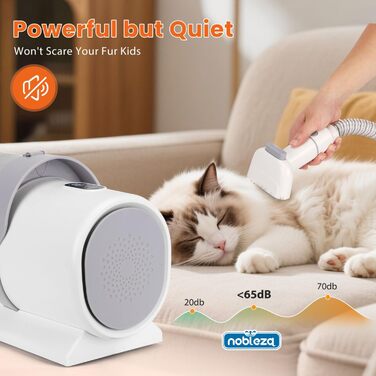 Машинка для стрижки собак Nobleza з пилососом, потужність 12000 Па, видаляє 99.99% шерсті, тиха, для собак та котів, 7 насадок, об'єм контейнера 2.5 л