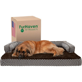 Ортопедичне охолоджувальне лежанка-канапа для собак Furhaven XXL, гелевий пінополіуретан, плюш, знімний чохол, діамантово-коричнева