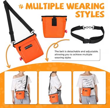 Сумка для ласощів для собак великого об'єму, багатофункціональна, на плечі, з міцним магнітним закриттям, регульований знімний ремінь, сумка для корму для собак (Помаранчевий)