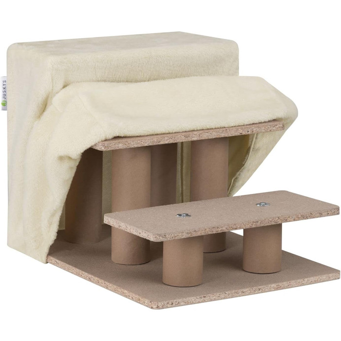 Сходинка для собак та котів Juskys - 3 сходинки, плюшевий знімний чохол, для ліжка, дивану, авто (Бежевий)