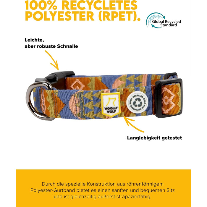 Нашийник для собак середнього розміру Woolly Wolf Nightless Night, розмір M - регульований нашийник з переробленого поліестеру, зручна посадка