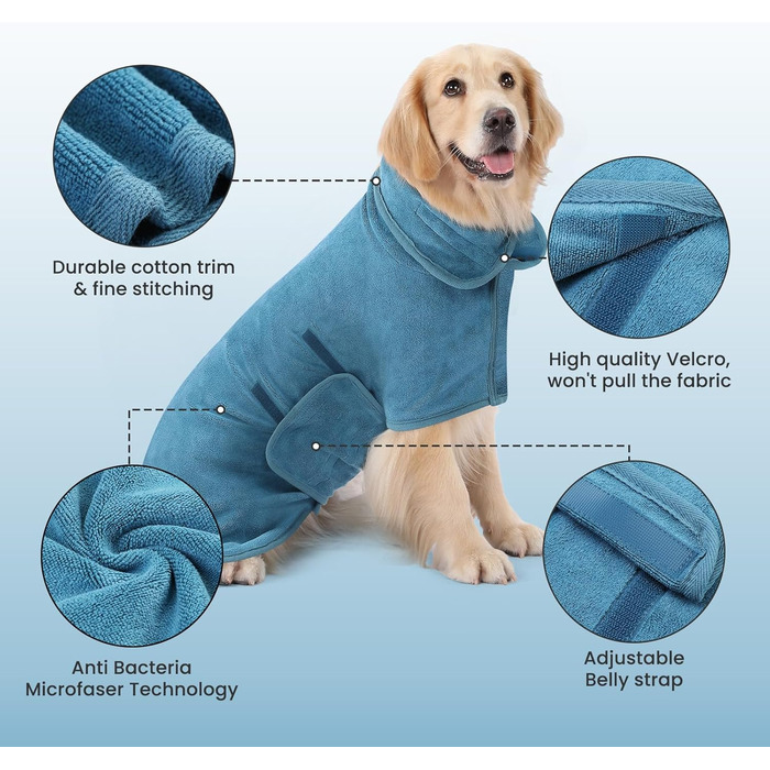 Рушник для собак PETTOM з мікрофібри, швидковисихаючий, бавовняний, супер вбираючий (L, блакитний)