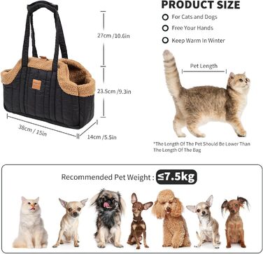 PETCUTE Сумка-переноска для собак і котів, чорна, з карабіном, складна, для маленьких тварин