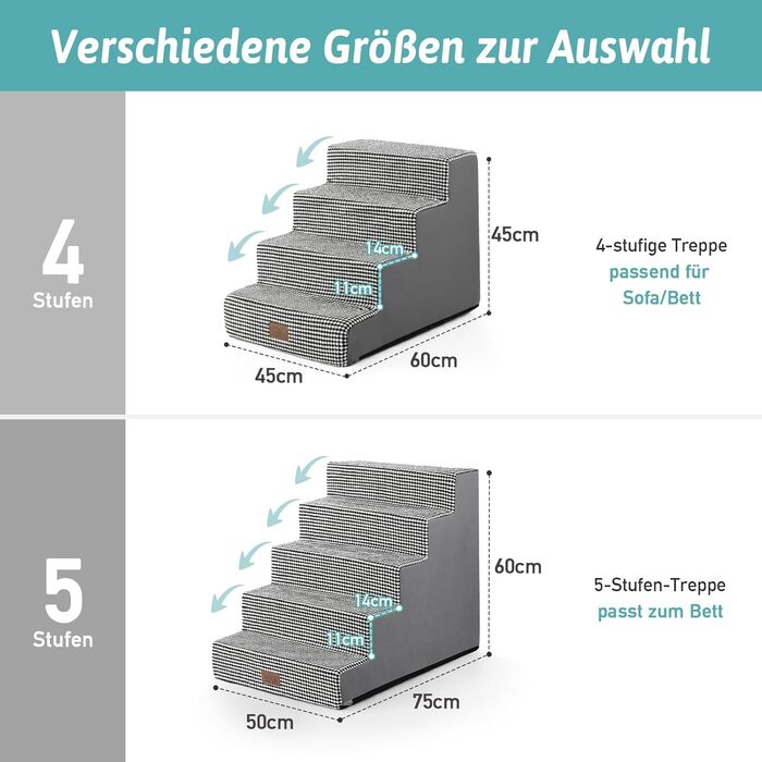Сходинки для собак COZY KISS - пандус для тварин з нековзким покриттям. Підходять для маленьких собак та котів. Щільний пінопласт, для ліжка, дивана, авто (Чорний & Білий, 75x50x60cm, 5)