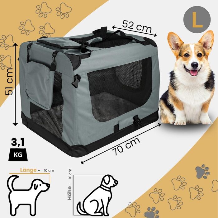 Складана переносна переносна сумка-переноска для собак та котів Petigi (Сірий, L 70x52x51 см)