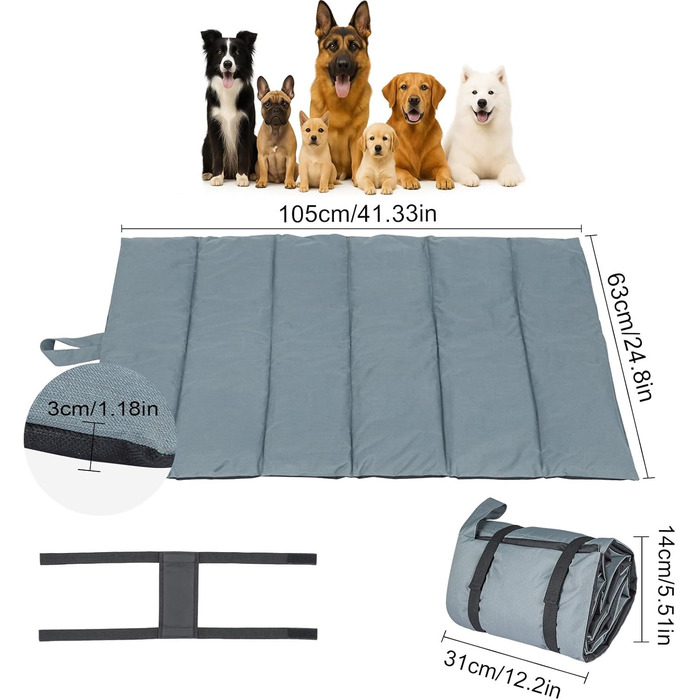 Підстилка для собак 105x63 см: водонепроникна, для подорожей, кемпінгу, м'яка та зручна