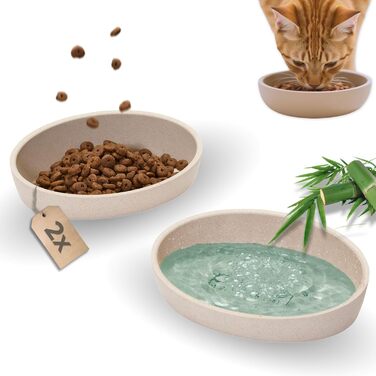 Набір мисок для котів PiuPet® 2 шт. | Миски для котів з неслизьким дном | Миски для корму котів, придатні для миття в посудомийній машині | Плоскі та широкі миски для котів 230 мл | Бежевий/Сірий