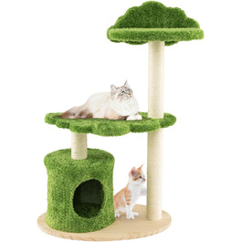 Котячий будиночок COSTWAY 97 см: кігтеточка з печерою та лежанками, кігтеточка з сизалевого мотузка та дерев'яною основою, зелений