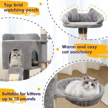 Дряпка для котів, котячий комплекс з сизалю, зручна лежанка та платформа, чорний колір