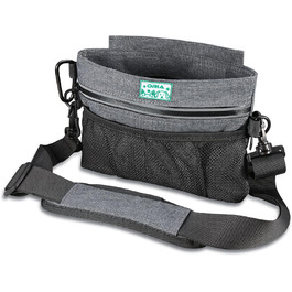 Сумка для корму для собак ORIA, переносна сумка для тренувань, з магнітним закриттям, регульований ремінь та диспенсер для відходів, преміум-якість - сіра