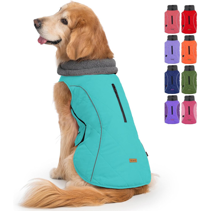 Зимовий теплий одяг для собак EMUST Wintermantel Hund: флісова куртка для холодної погоди, тепла собача куртка для маленьких, середніх та великих собак, одяг для собак, колір: Нью-Туркіс, розмір XXXL