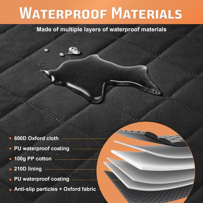 Накидка для собак у машину Gimars, 157x137 см, водовідштовхувальна, стійка до подряпин, універсальна, з передньою панеллю та оглядовим вікном, чорний & оранжевий, килимок у багажник