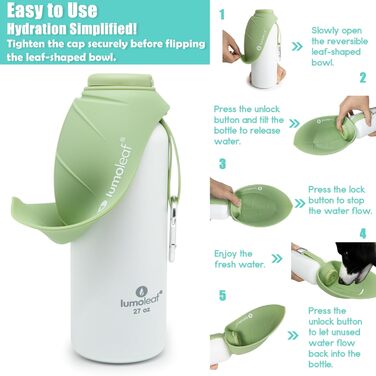 LumoLeaf Ізольована термофляга для собак, 800 мл - Зберігає воду холодною або теплою годинами, міцна та портативна для подорожей, широке горлечко для зручного наповнення та миття (Зелена, 800 мл)