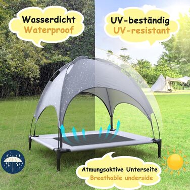 Крісло-ліжко для собак з балдахіном, лежанка для котів та собак, вуличне, для домашніх тварин, софа для собак, місце для сну, підняте, дихаюче, з тканини тафтової, до 40 кг (M, 76x61x76 см)