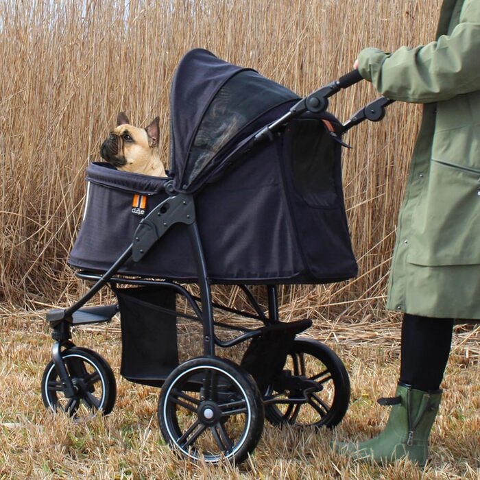 COOPER Складаний візок для собак до 32 кг | Регульована висота, кошик для покупок, Soft Touch ручки, світловідбиваючі елементи | Ідеальний для транспортування домашніх тварин (Чорний)