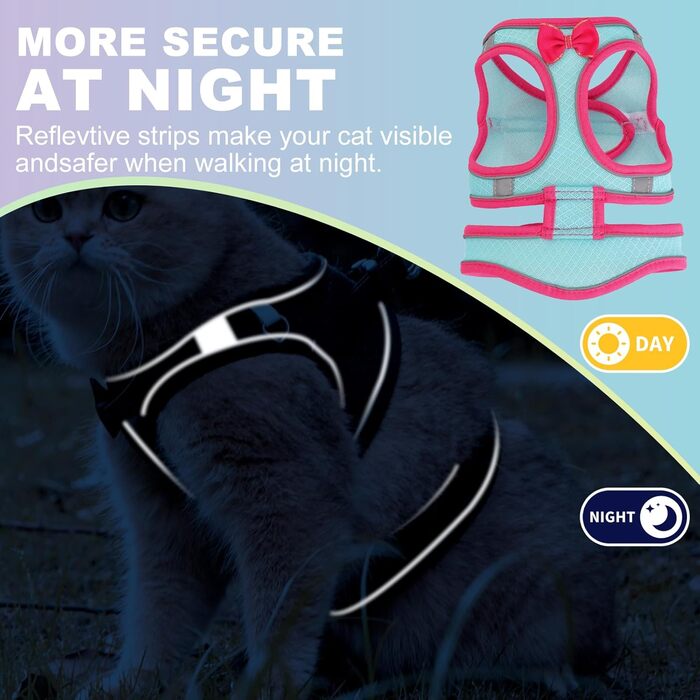 Шлейка для котів та маленьких собак, кроликів: легка, дихаюча, чорна (S, Рожевий)