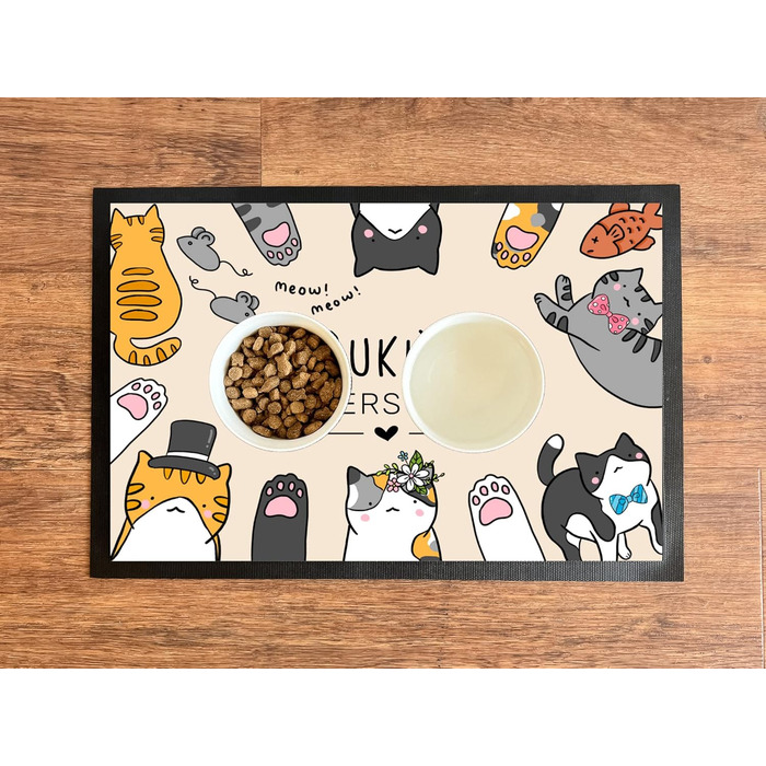 Підкладка під миску для кота з іменем, персоналізований подарунок для власника кота, чорна, 35x50 см