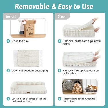 Ортопедичне ліжко для собак з штучним хутром, L-подібне, 76x51x15 см, Бежеве