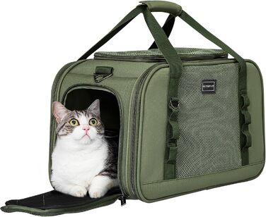 Транспортувальна сумка для котів і собак Petsfit, авіаційна, з ковдрою, міцна та дихаюча, оливкова, 49x23x28 см