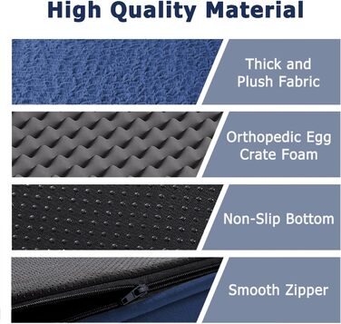 Ортопедичне ліжко для собак Western Home великих та середніх порід, велике, миється, з бортиком, 71x58x16 см, Navy Blue