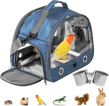 Транспортний бокс для птахів: рюкзак-переноска з підставкою та підносом з нержавіючої сталі, легкий та дихаючий, для подорожей з папугами та канарейками (33*17*26 см)