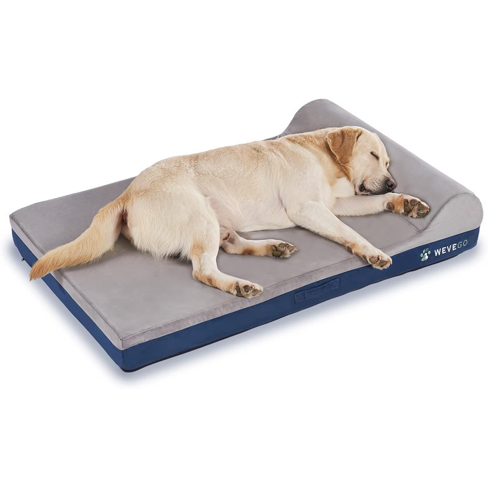 Ортопедичне ліжко для собак, велике з подушкою, товстий гель-піна Memory Foam, фланель, зносостійке, водонепроникне покриття, знімний, пральний чохол, антиковзаюча основа, розмір 132 x 91 x 20 см, блакитне