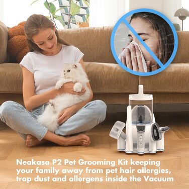 Машинка для стрижки собак Neakasa P2 Pro з пилососом, тиха, професійний набір для грумінгу домашніх тварин, 5 насадок для собак та котів, блакитна