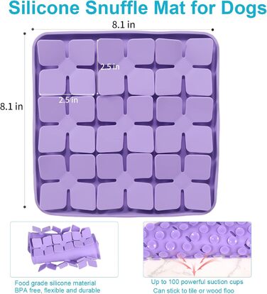 Килимок для собак VOOWO, силіконовий носовий килимок, миска-головоломка для собак, повільний годівник, килимок для нюхання з присосками для маленьких, середніх та великих собак (фіолетовий, маленький)