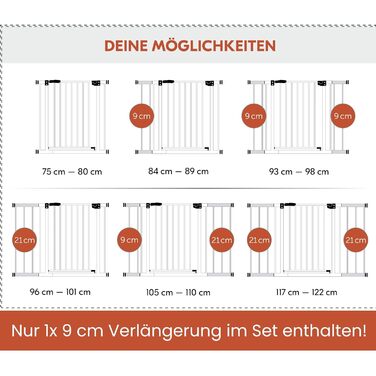 Захисне ворота для дітей Hauck Clear Step Autoclose 2, білий колір, ширина 75-80 см, висота 77 см, самозакривне, без свердління
