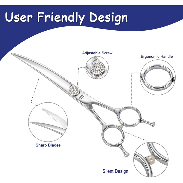 Професійна вигнута коса для грумінгу собак та котів, 440C сталь, 20.3 см