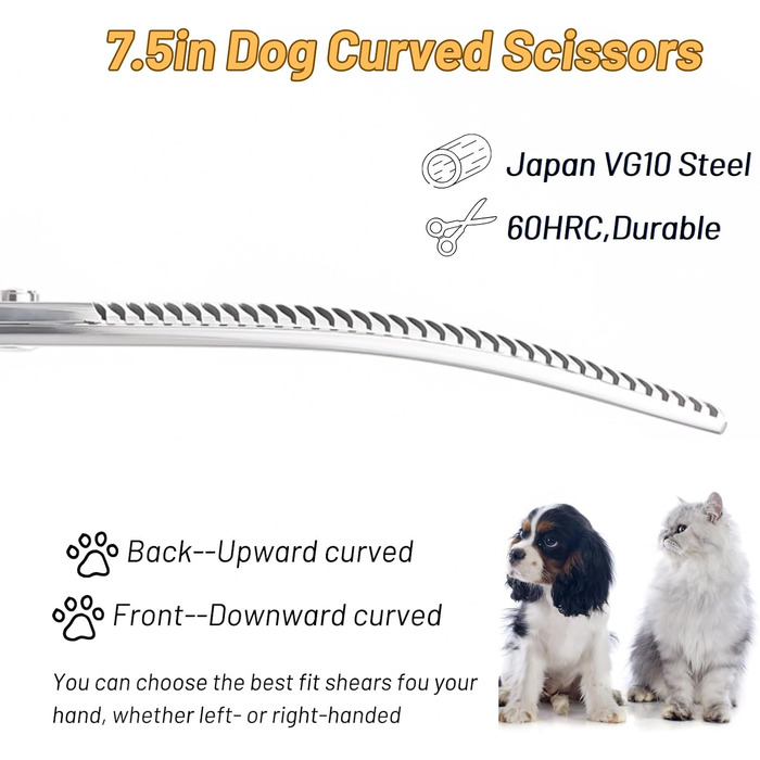 Професійна вигнута ножиця для грумінгу домашніх тварин 7.5 дюймів (25 градусів) з 35 зубцями, коефіцієнт розрідження 65%, високоякісна грумерська ножиця