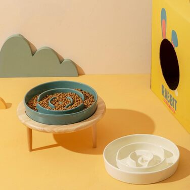 Миска для собак Anti Schling Napf з кераміки, піднята миска для собак, запобігає блювоті, інтерактивна миска для повільного годування для собак, котів та маленьких собак, темно-зелена, 15.5 см