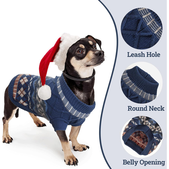 Теплий зимовий светр для собак маленьких порід з отвором для шлейки, блакитний (S)