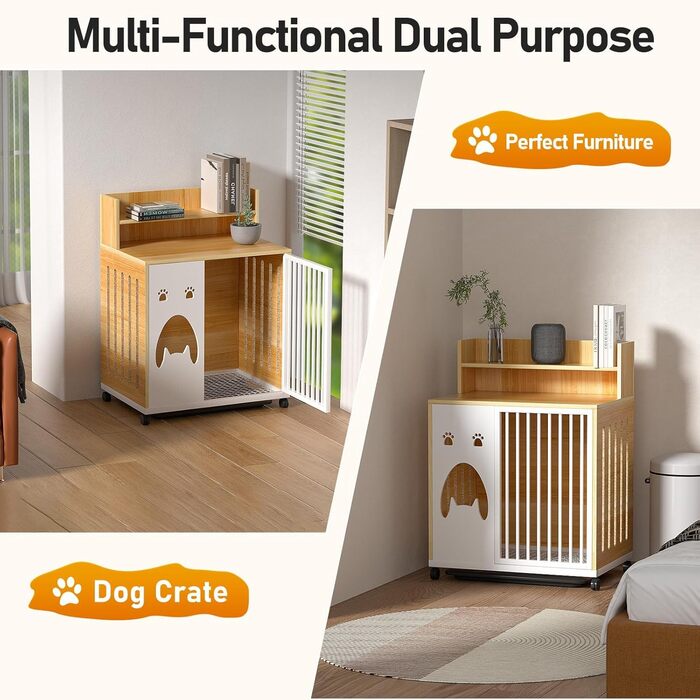 Клітка для собак Ageroul, меблевого стилю, 63,5 см, з висувним піддоном та роликами