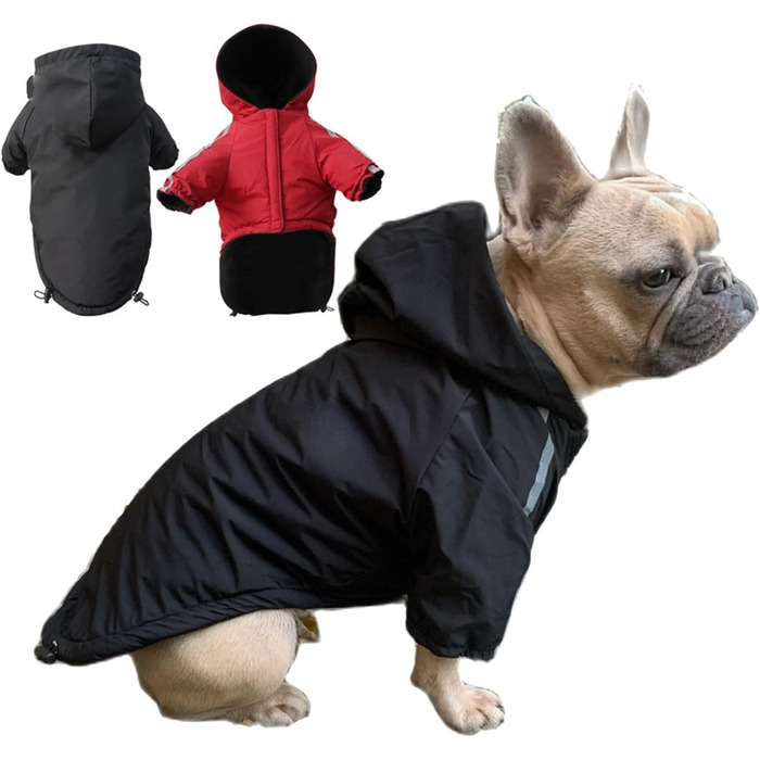Водонепроникний зимовий теплий верхній одяг для собак з капюшоном, для Французького бульдога, Чихуахуа (Чорний, XXL) Чорний XXL