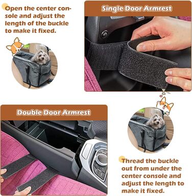 Автокрісло для собак та котів на середню консоль, стабільне, з ременем, знімний, миючий, для собак та котів до 6 кг (замша)